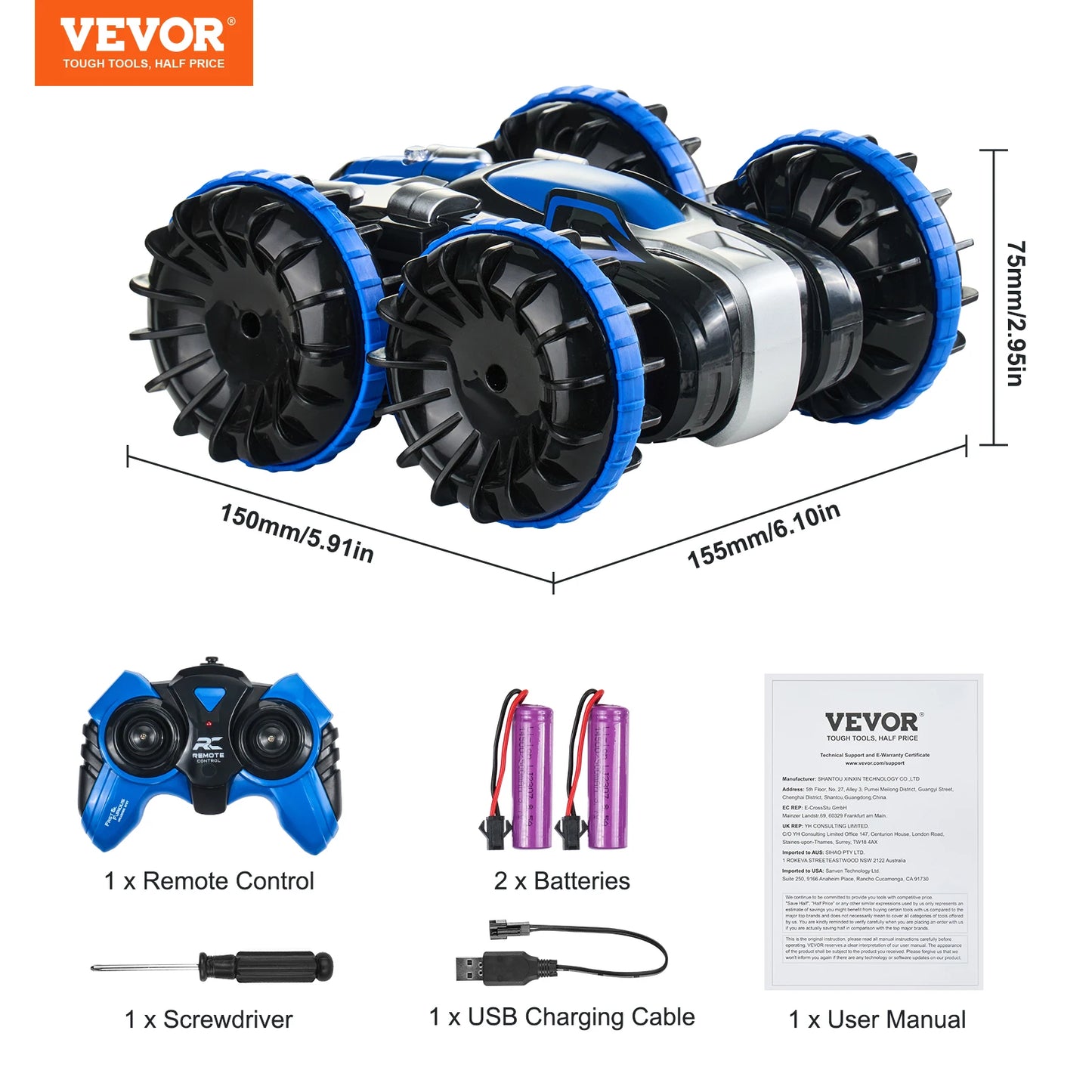 Blue/Yellow Amphibious RC Car Boat 2.4GHz 12 km/h Electric Remote Control 360° Rotating Stunt Car Water Beach Pool Toys