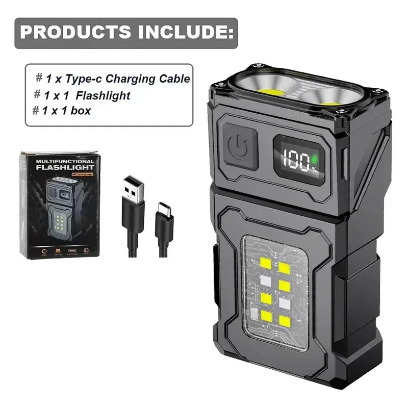 Tactical Edc Flashlight Light Portable Multifunctional Torch USB Rechargeable Outdoor Camping Emergency Light Fishing Lanter