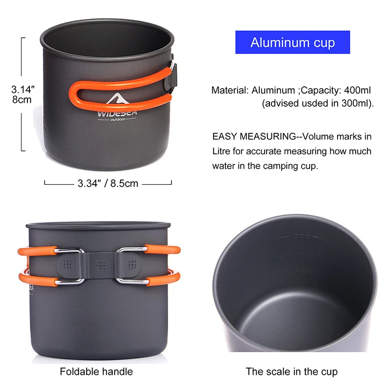 Camping Cookware Set Outdoor Tableware Equipment Supplies Burner Stove Folding Knife Fork Portable Pot Suit Tourism Cup