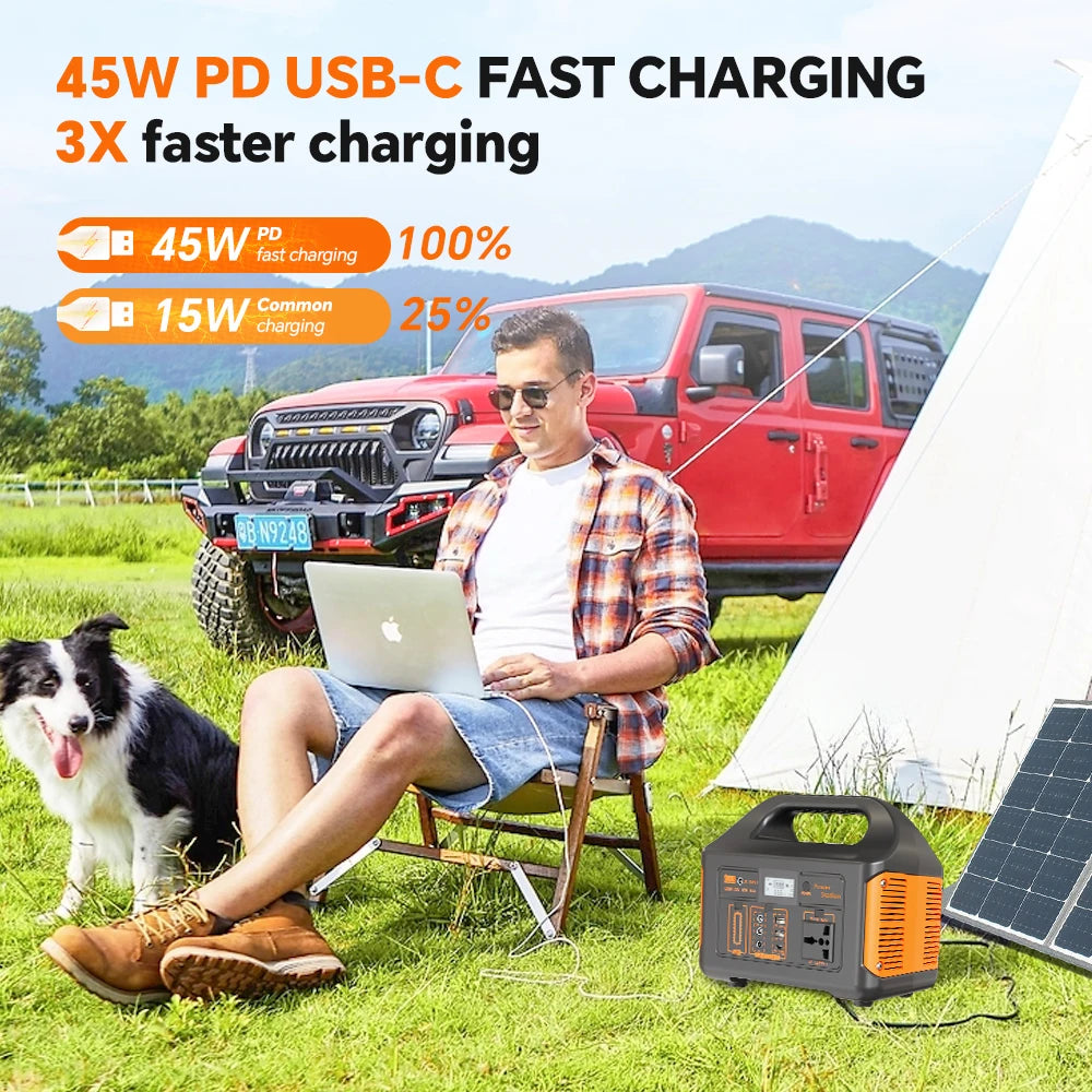 300W 500W Portable Solar Generator 110V 460.8Wh LiFePO4 Battery  Power Station UPS Backup Power Bank  LED Light for Home Camping Outdoor Emergency Power