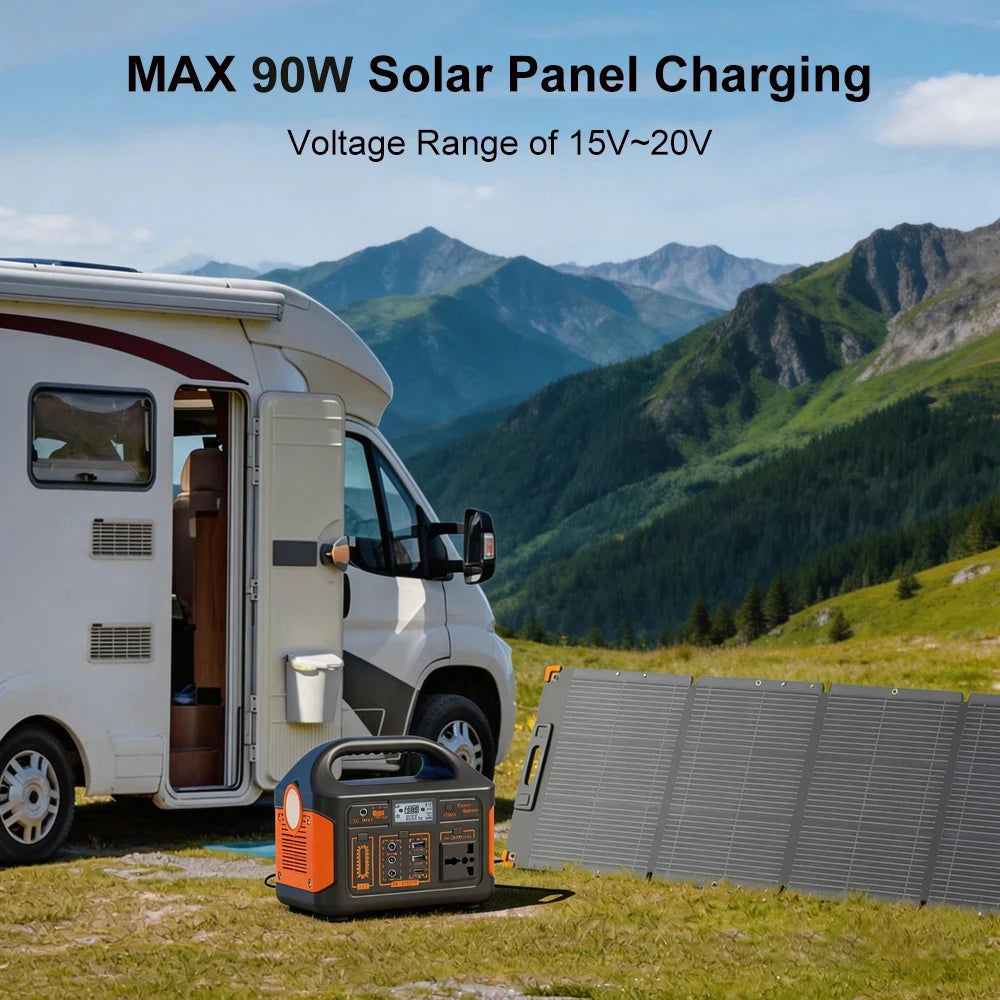300W 500W Portable Solar Generator 110V 460.8Wh LiFePO4 Battery  Power Station UPS Backup Power Bank  LED Light for Home Camping Outdoor Emergency Power