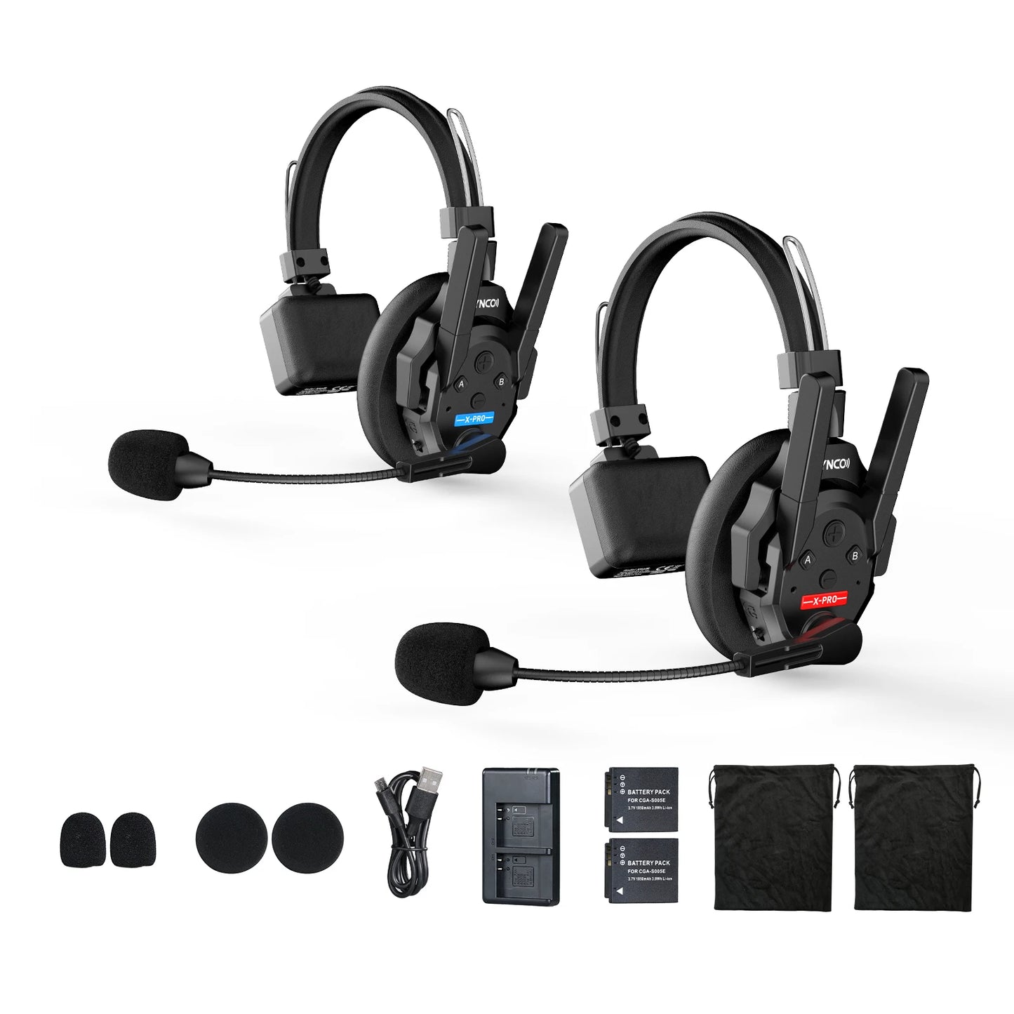 Wireless Intercom Headset 2.4GHz Full Duplex 24H Battery Life 500M Range Real-time Team Communication