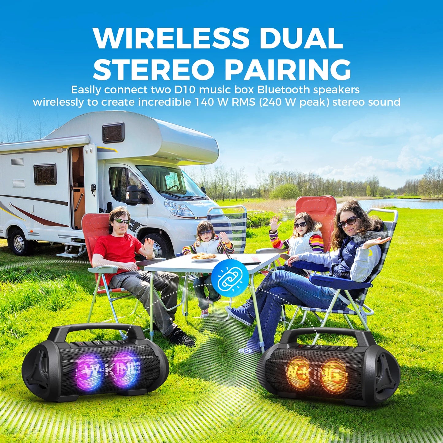 70W RMS Bluetooth Portable Speaker,  Speaker Wireless Loud IPX6 Waterproof Bluetooth Speakers with Subwoofer/Bass Boost