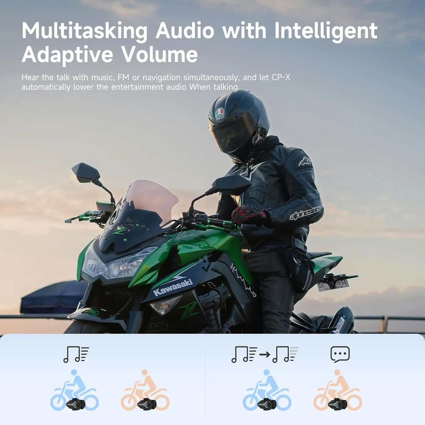 Motorcycle Bluetooth Helmet Headset Intercom 1000mAh MOTO Communicator 2000m Interphone for 24 Riders IP65 Waterproof