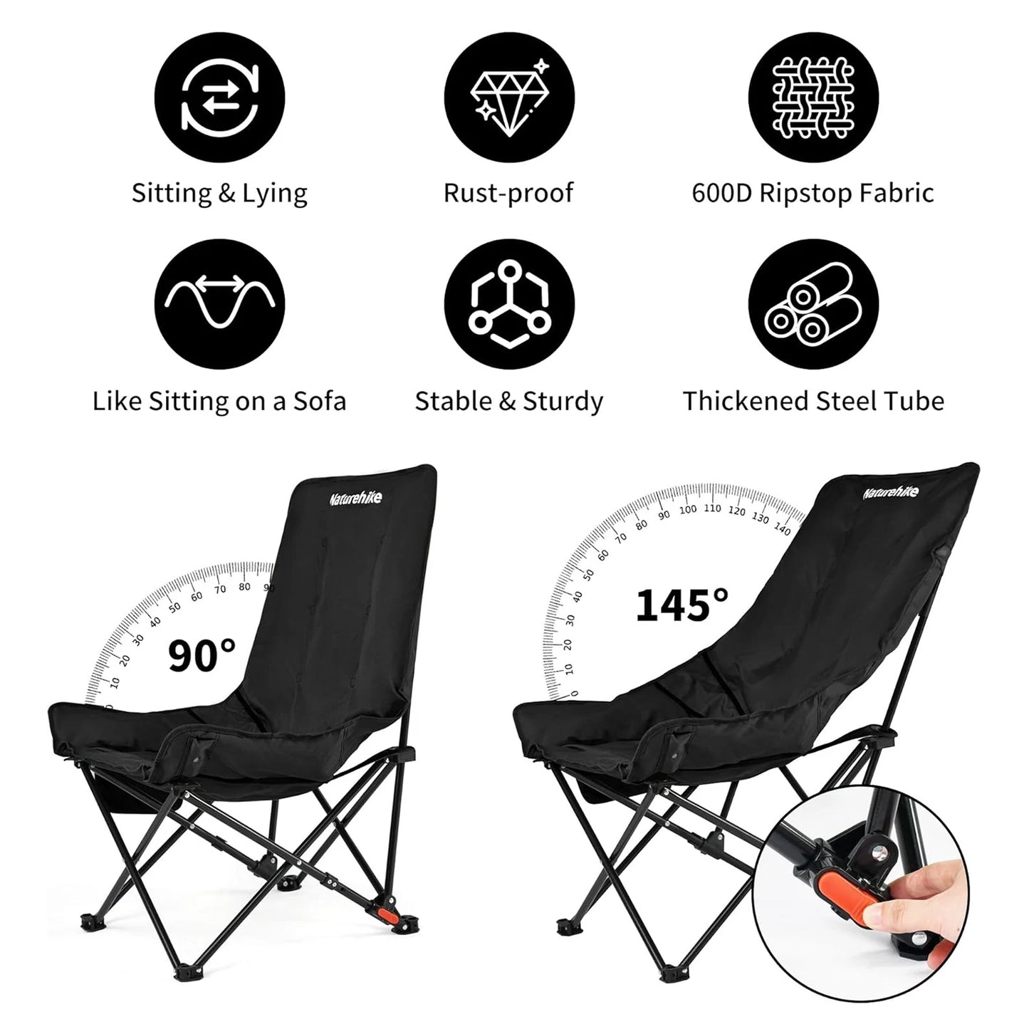 Sea Star Recliner Outdoor Folding High Back Moon Chair 2-Position Adjustable Portable Camping Chair for Relaxing Foldable Leisure Travel Furniture Picnic