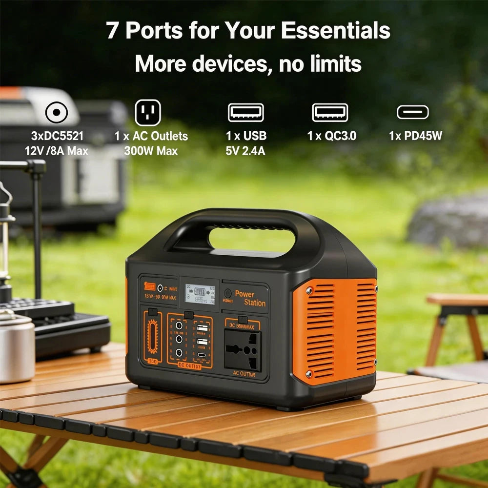 300W 500W Portable Solar Generator 110V 460.8Wh LiFePO4 Battery  Power Station UPS Backup Power Bank  LED Light for Home Camping Outdoor Emergency Power