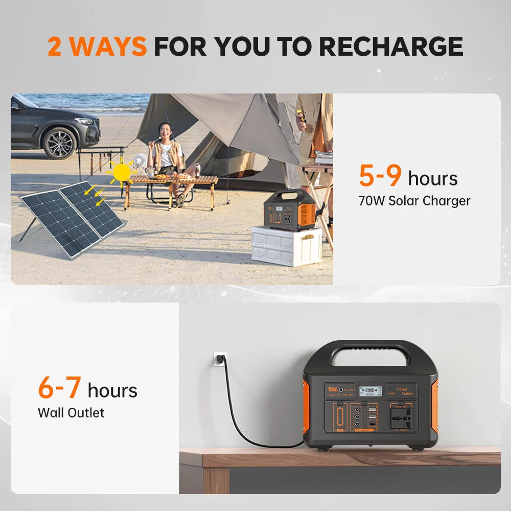 300W 500W Portable Solar Generator 110V 460.8Wh LiFePO4 Battery  Power Station UPS Backup Power Bank  LED Light for Home Camping Outdoor Emergency Power