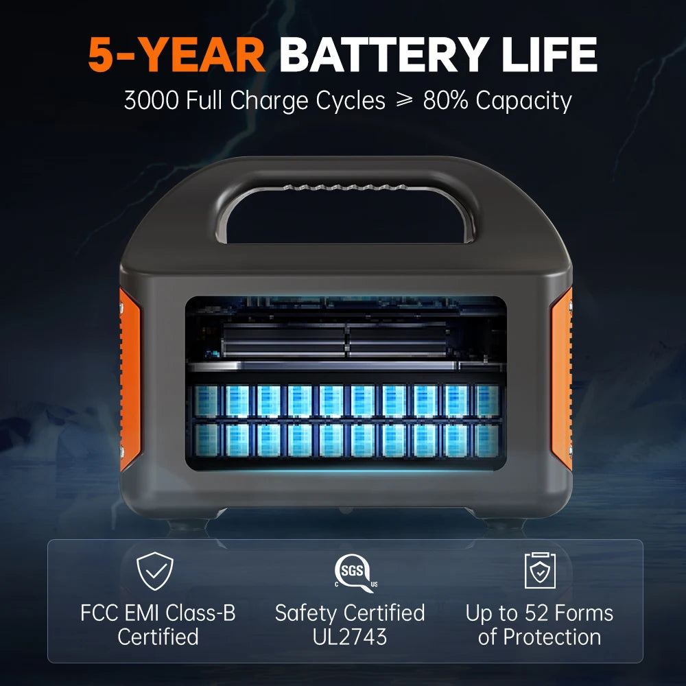 300W 500W Portable Solar Generator 110V 460.8Wh LiFePO4 Battery  Power Station UPS Backup Power Bank  LED Light for Home Camping Outdoor Emergency Power