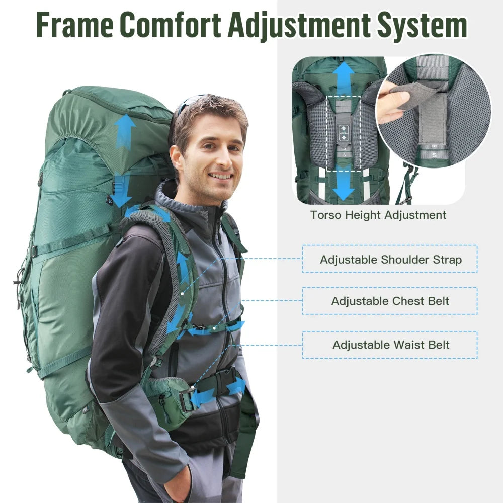 Internal-frame Hiking Backpack: 100L Large Camping Backpack for Men Women Hiking Climbing Traveling Waterproof Rain Cover