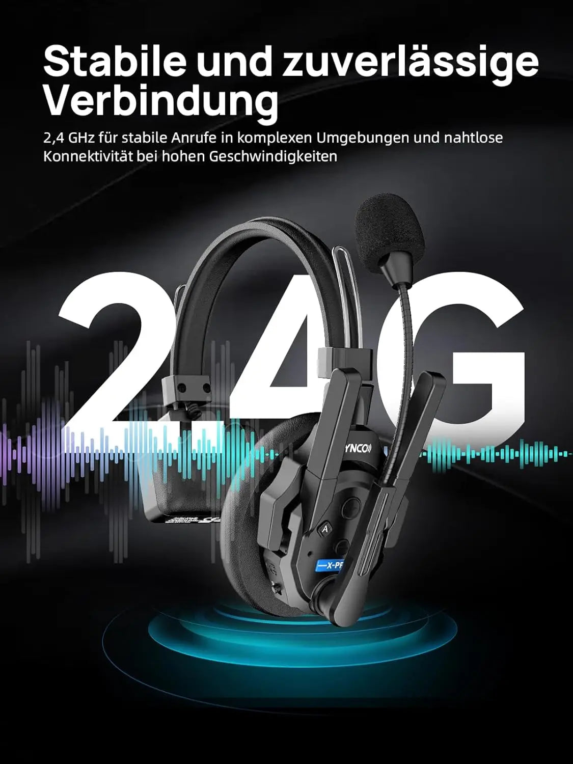 Wireless Intercom Headset 2.4GHz Full Duplex 24H Battery Life 500M Range Real-time Team Communication