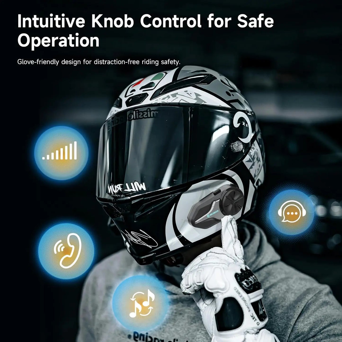 Motorcycle Bluetooth Helmet Headset Intercom 1000mAh MOTO Communicator 2000m Interphone for 24 Riders IP65 Waterproof