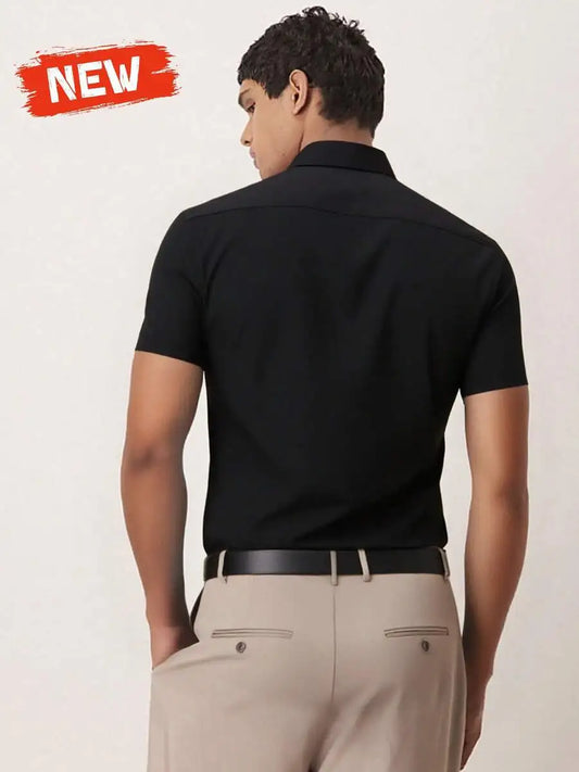 New Mens Solid Color Short Sleeve Casual Shirt Business Smart Fit