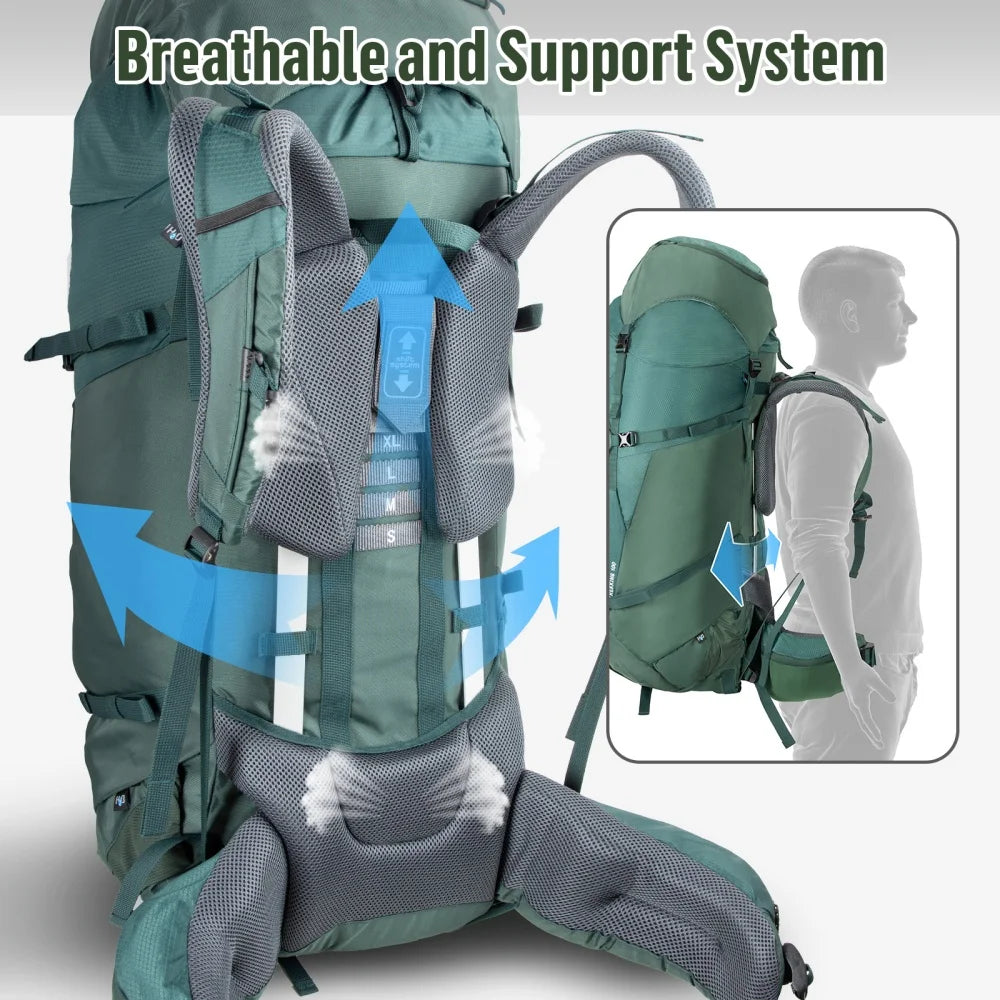 Internal-frame Hiking Backpack: 100L Large Camping Backpack for Men Women Hiking Climbing Traveling Waterproof Rain Cover