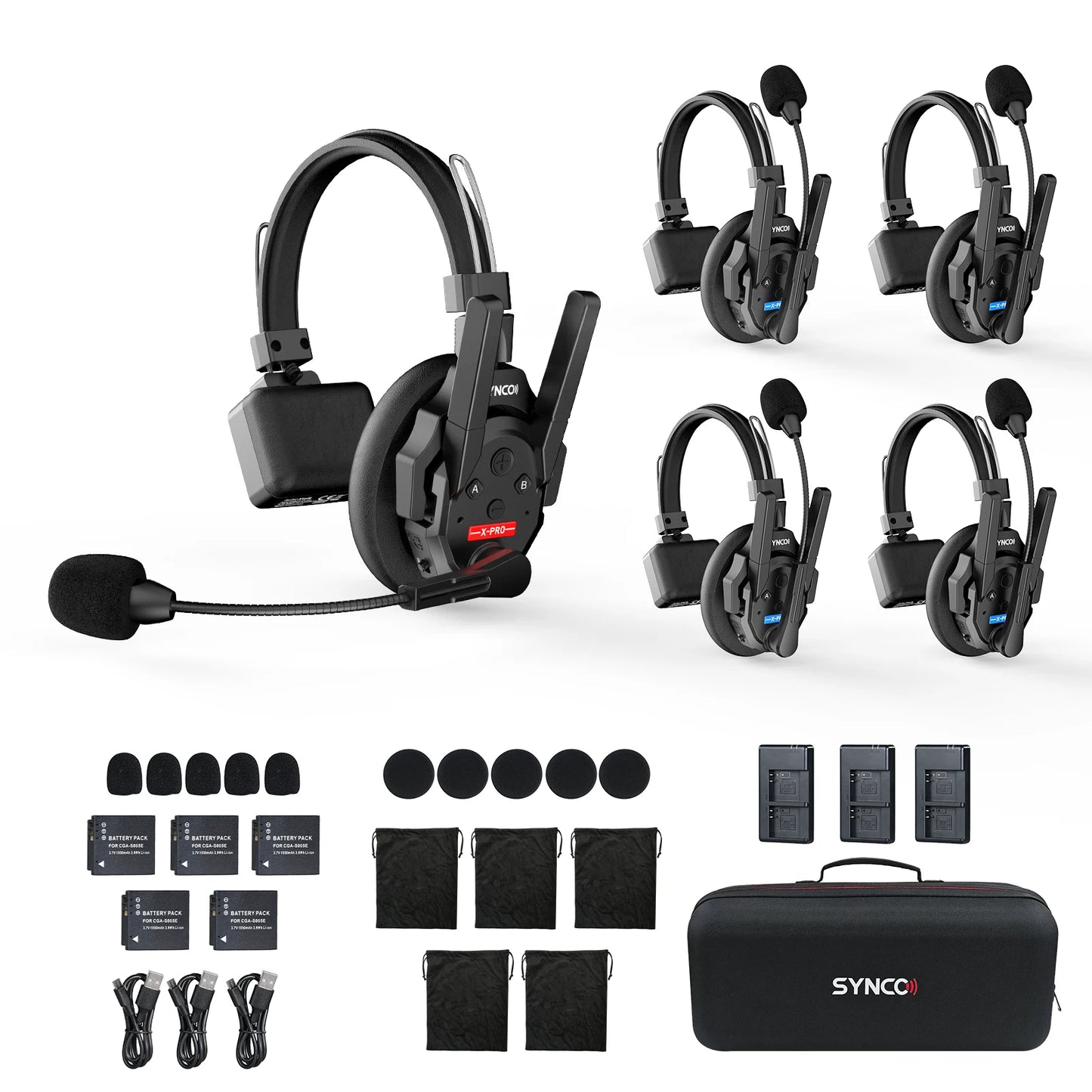 Wireless Intercom Headset 2.4GHz Full Duplex 24H Battery Life 500M Range Real-time Team Communication