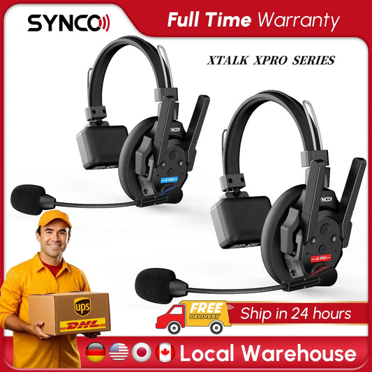 Wireless Intercom Headset 2.4GHz Full Duplex 24H Battery Life 500M Range Real-time Team Communication