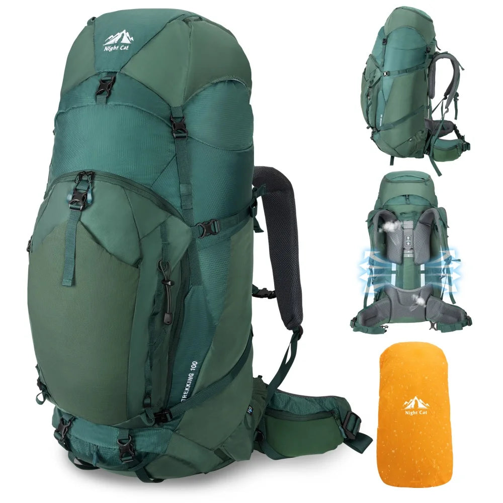Internal-frame Hiking Backpack: 100L Large Camping Backpack for Men Women Hiking Climbing Traveling Waterproof Rain Cover