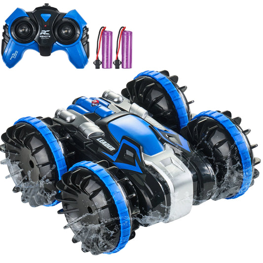Blue/Yellow Amphibious RC Car Boat 2.4GHz 12 km/h Electric Remote Control 360° Rotating Stunt Car Water Beach Pool Toys