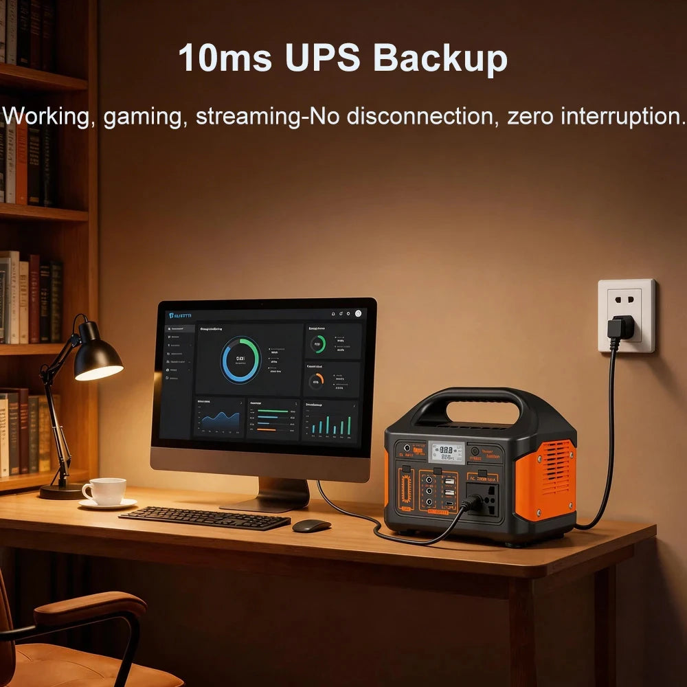 300W 500W Portable Solar Generator 110V 460.8Wh LiFePO4 Battery  Power Station UPS Backup Power Bank  LED Light for Home Camping Outdoor Emergency Power