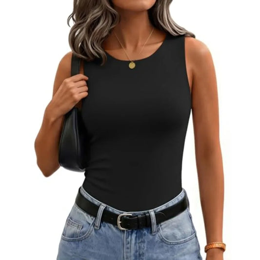 Womens Double Lined Crew Neck Tank Tops Cute Summer Sleeveless Workout Tops Basic Going Out Clothes 2026