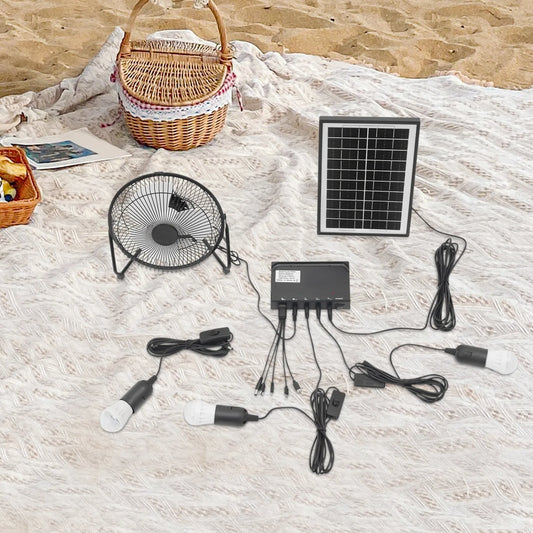 Portable Solar Powered Fan with 3 LED Lights & Mobile Charger -4000mAh Battery, Ideal for Camping, Emergency, Outdoor Use