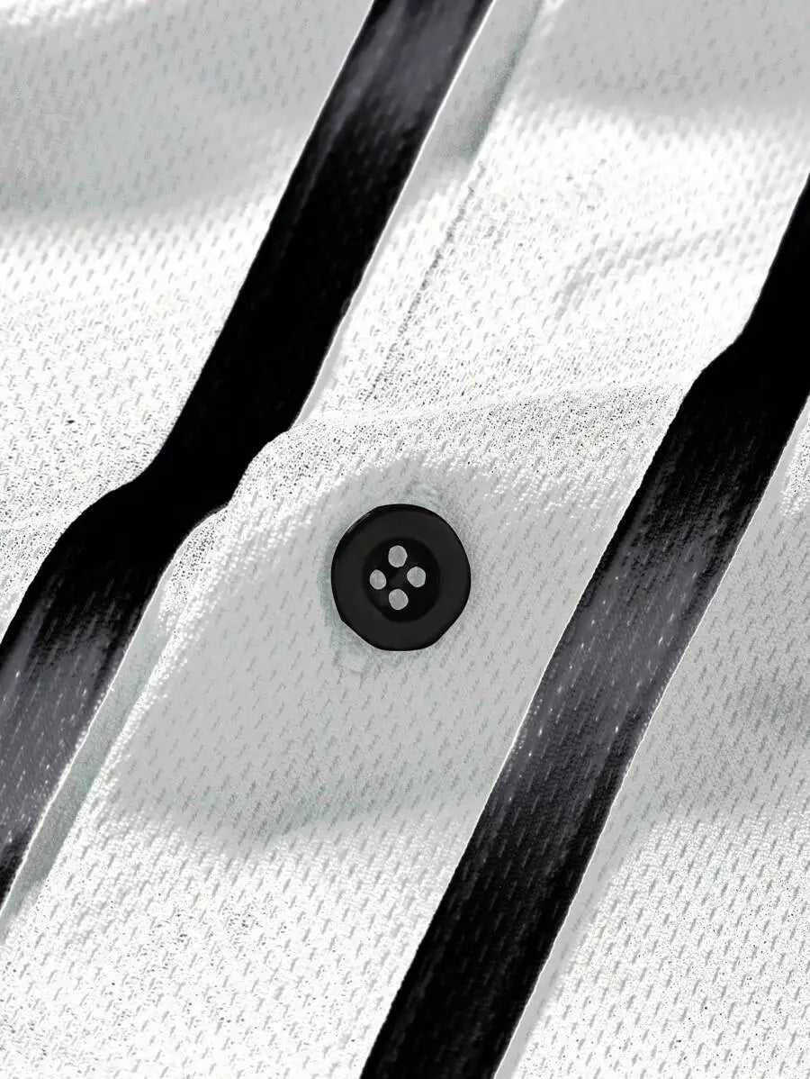 Men White Short Sleeve Baseball Shirt With Contrast Trim And Los Angeles Letter Print Casual Street Style