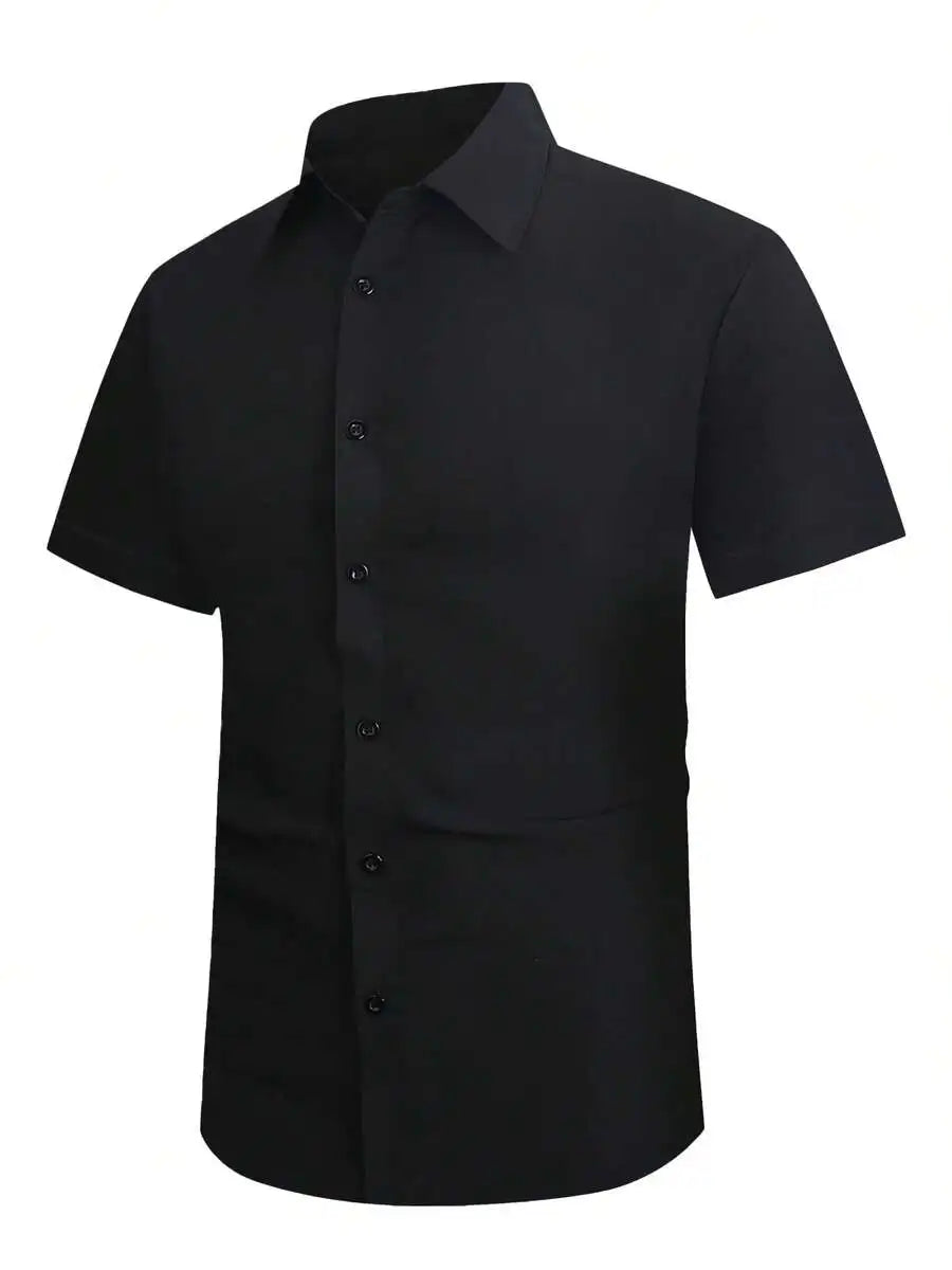 New Mens Solid Color Short Sleeve Casual Shirt Business Smart Fit