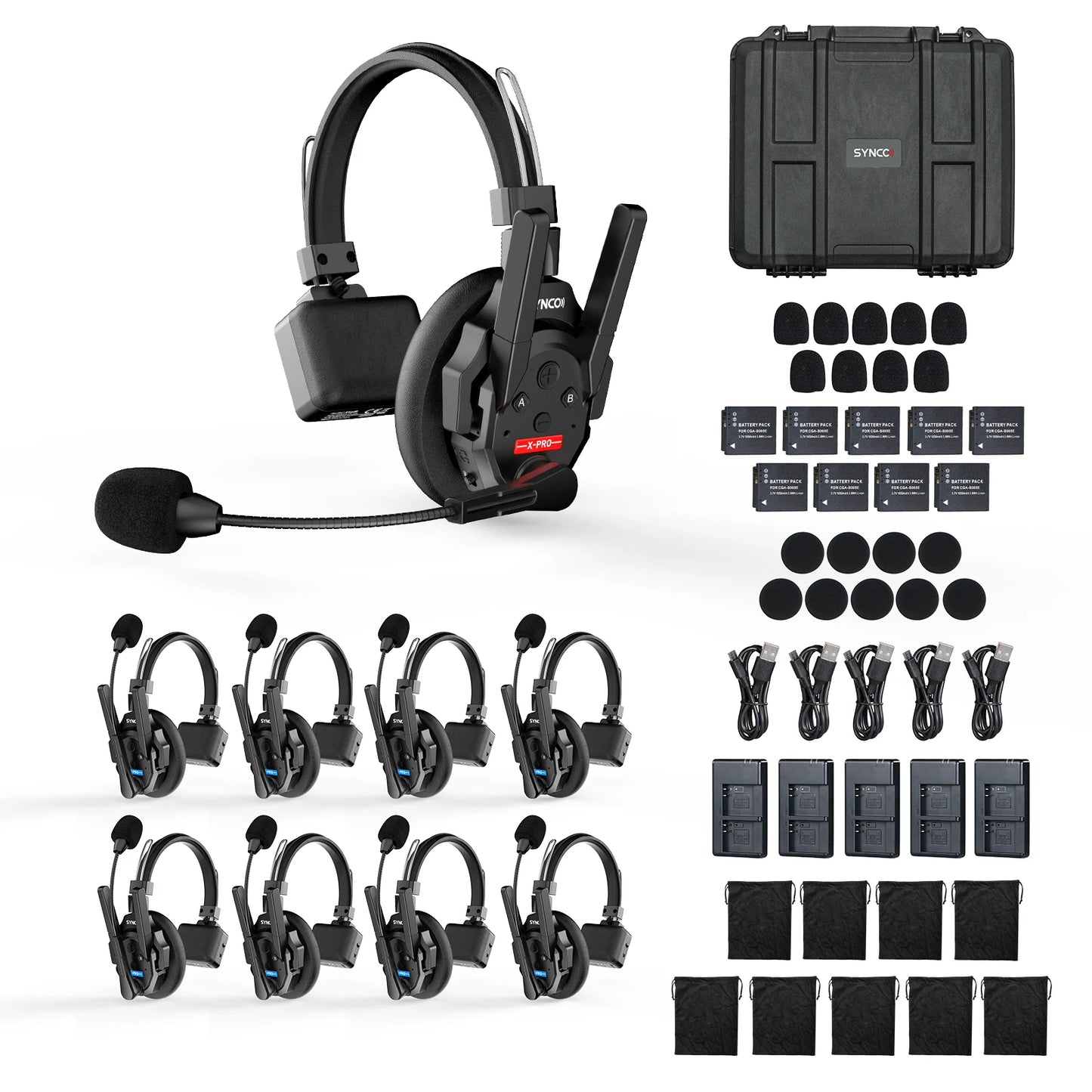 Wireless Intercom Headset 2.4GHz Full Duplex 24H Battery Life 500M Range Real-time Team Communication