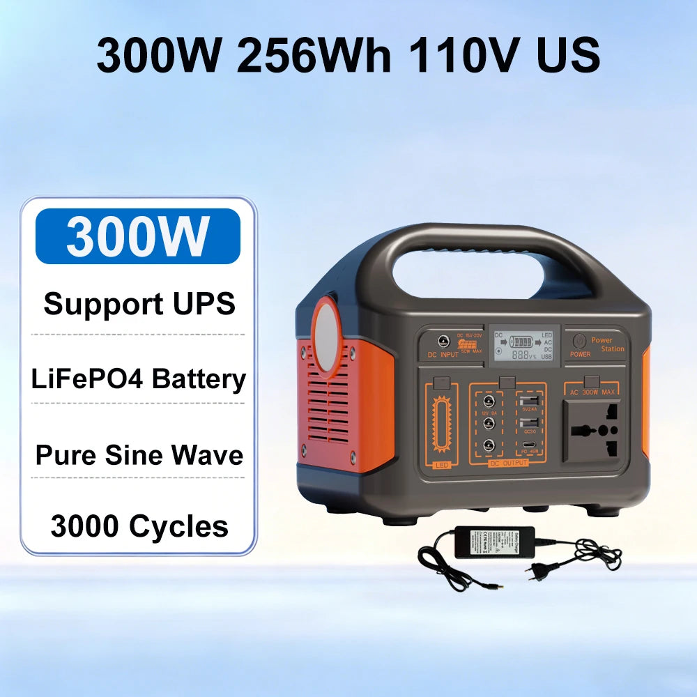 300W 500W Portable Solar Generator 110V 460.8Wh LiFePO4 Battery  Power Station UPS Backup Power Bank  LED Light for Home Camping Outdoor Emergency Power