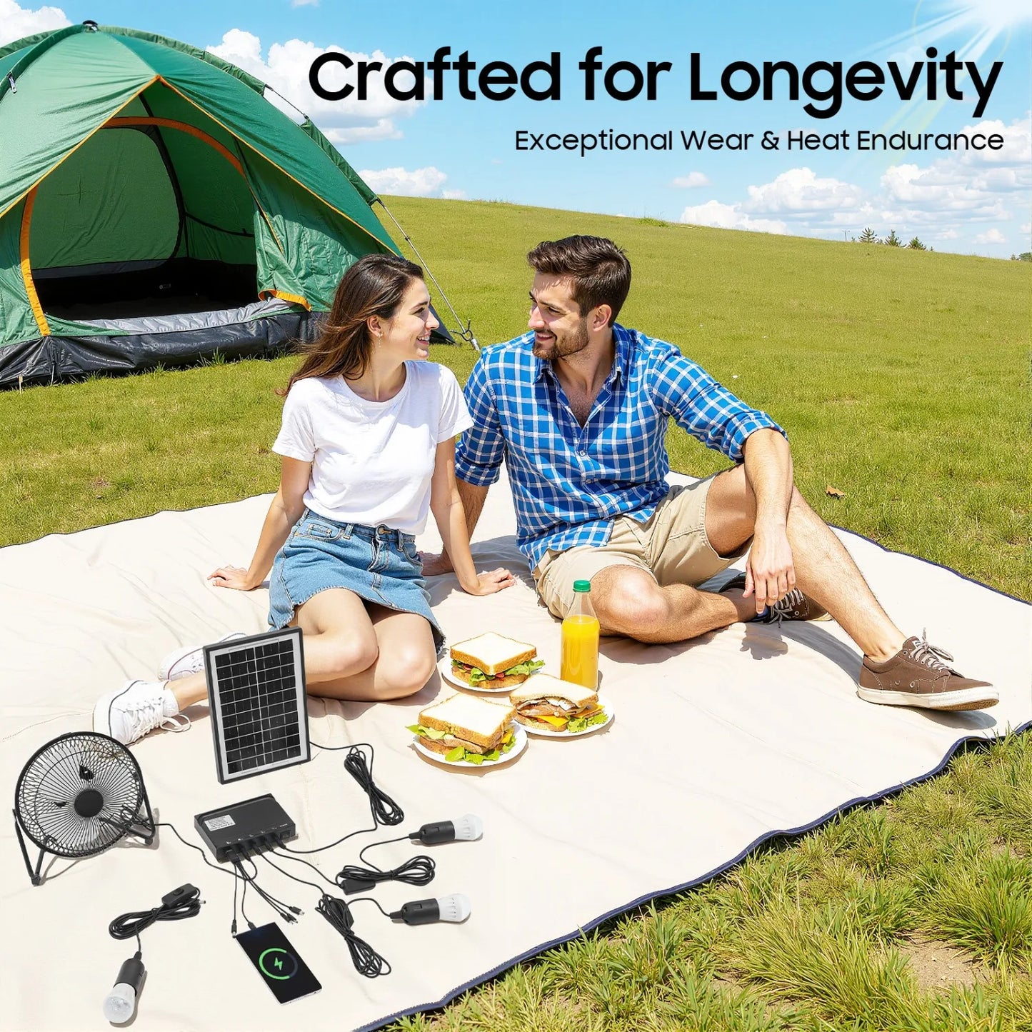 Portable Solar Powered Fan with 3 LED Lights & Mobile Charger -4000mAh Battery, Ideal for Camping, Emergency, Outdoor Use