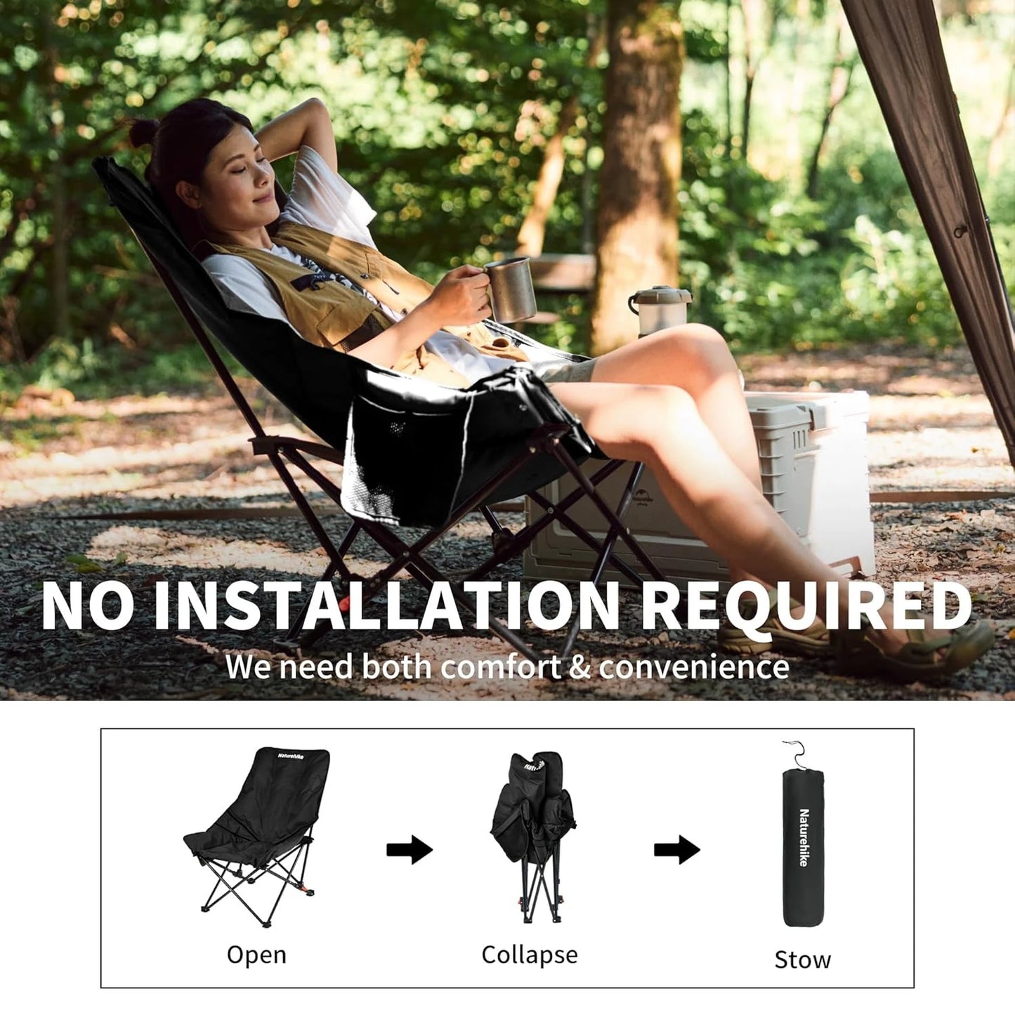 Sea Star Recliner Outdoor Folding High Back Moon Chair 2-Position Adjustable Portable Camping Chair for Relaxing Foldable Leisure Travel Furniture Picnic