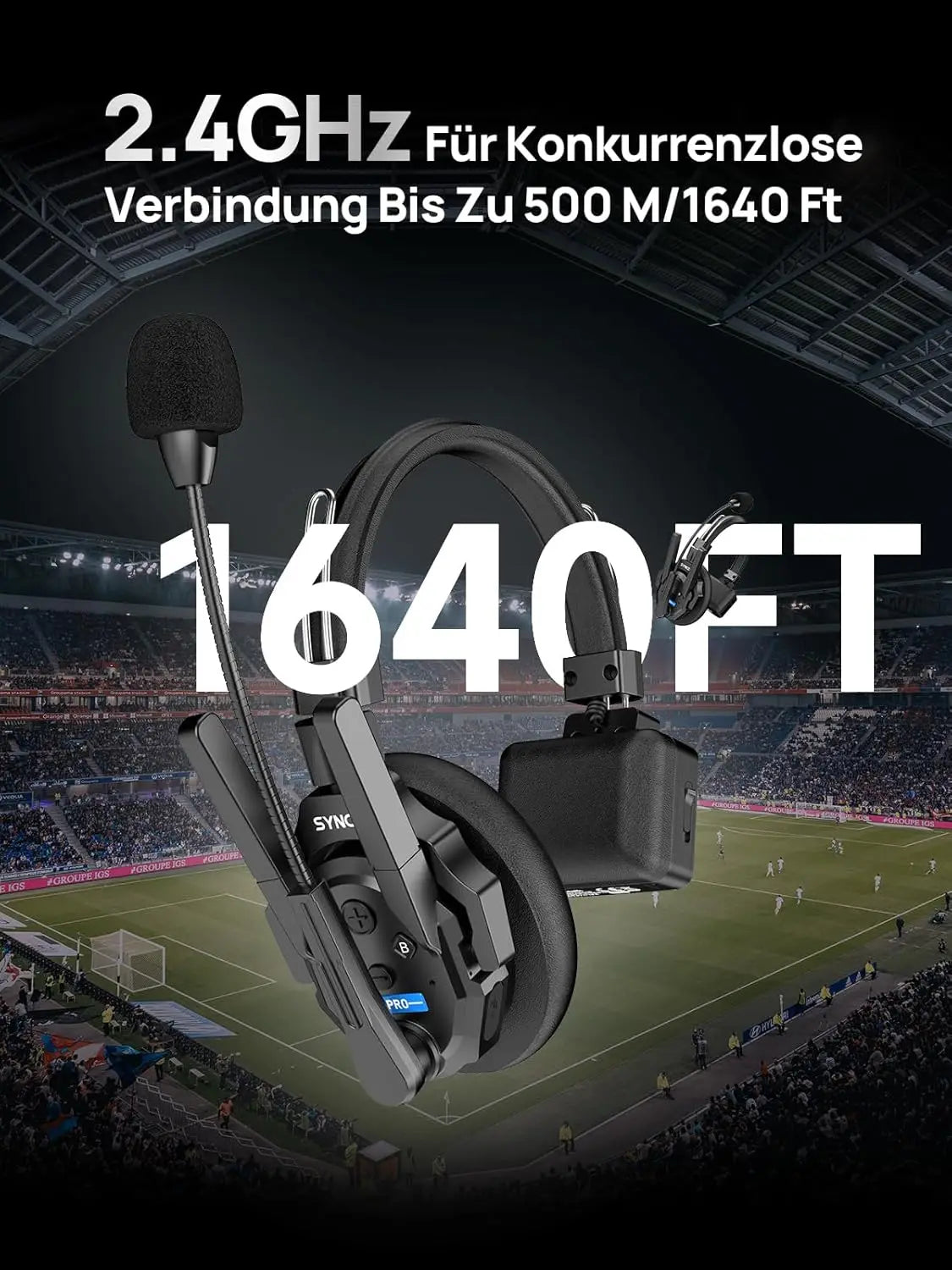 Wireless Intercom Headset 2.4GHz Full Duplex 24H Battery Life 500M Range Real-time Team Communication