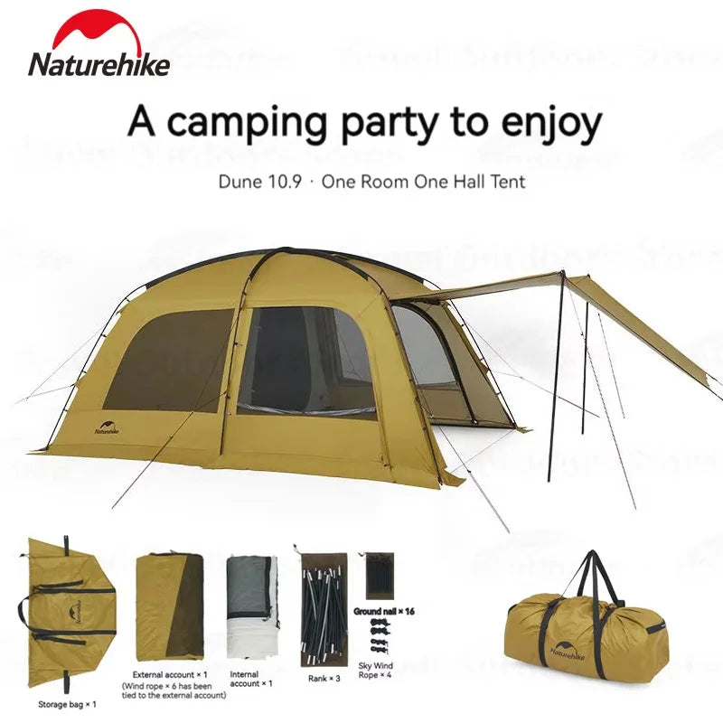 Dunes 10.9 Camping Tent 6 People 4 Seasons Dome Extended Canopy Outdoor Waterproof Large Space Tent With Chimney Hole
