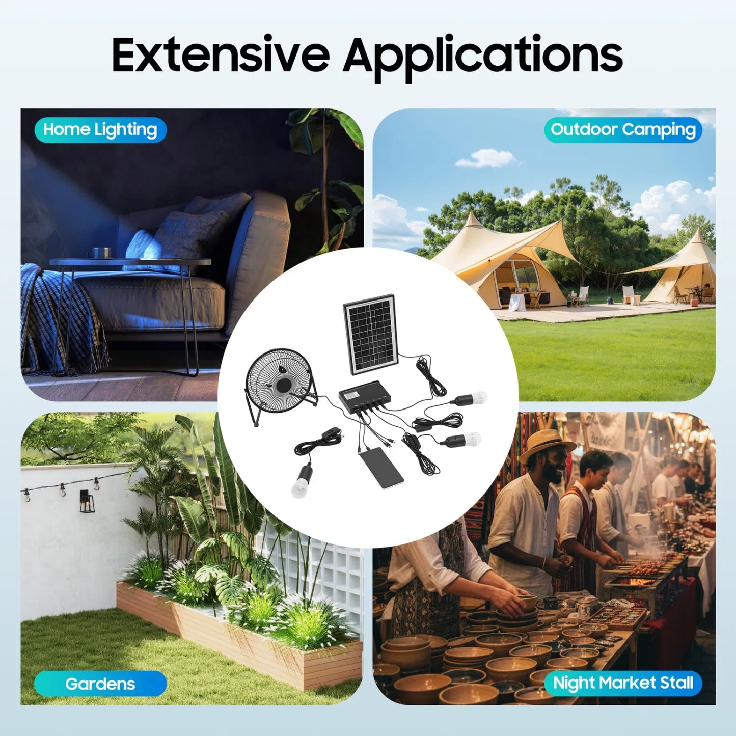 Portable Solar Powered Fan with 3 LED Lights & Mobile Charger -4000mAh Battery, Ideal for Camping, Emergency, Outdoor Use