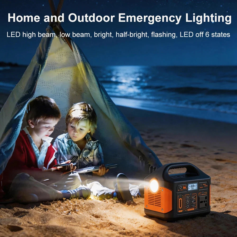 300W 500W Portable Solar Generator 110V 460.8Wh LiFePO4 Battery  Power Station UPS Backup Power Bank  LED Light for Home Camping Outdoor Emergency Power