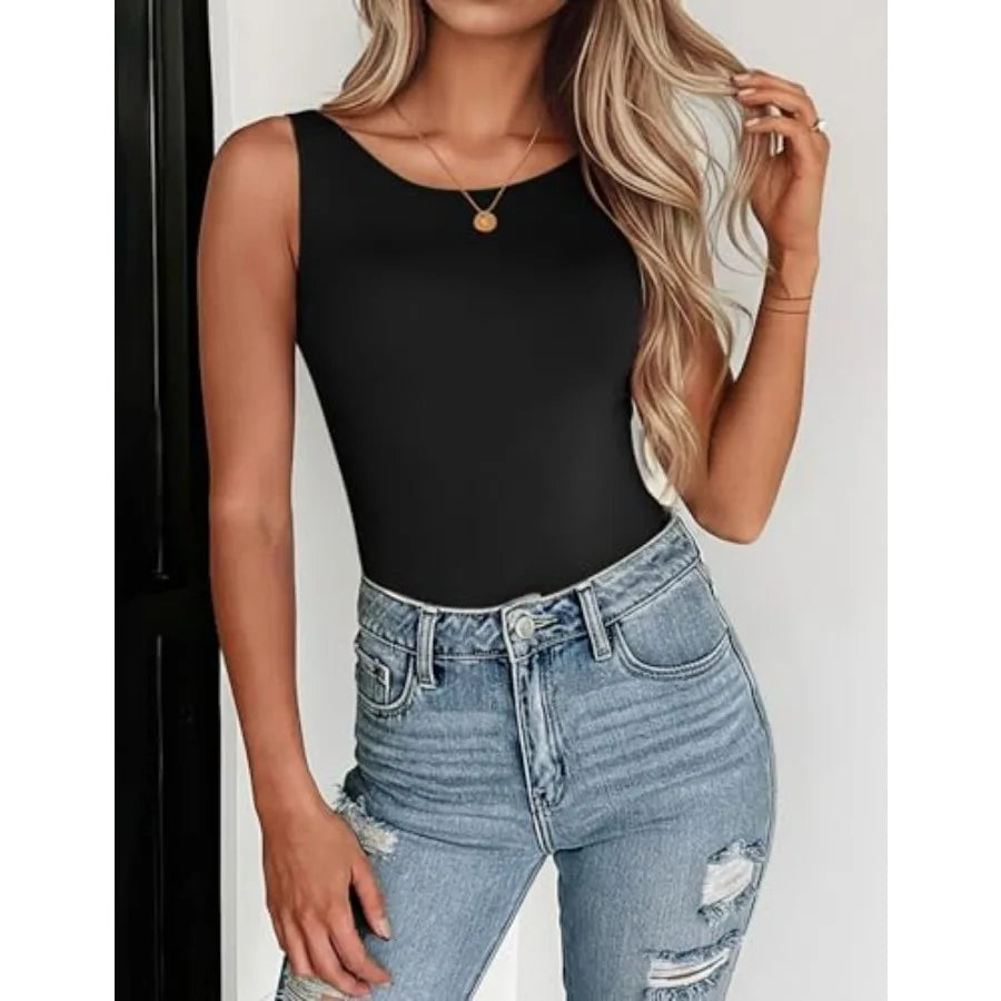 Womens Double Lined Crew Neck Tank Tops Cute Summer Sleeveless Workout Tops Basic Going Out Clothes 2026