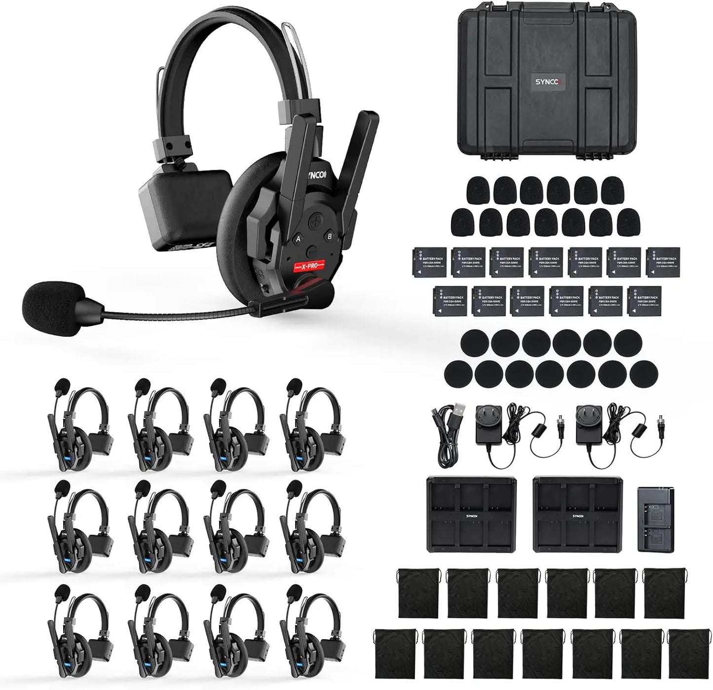 Wireless Intercom Headset 2.4GHz Full Duplex 24H Battery Life 500M Range Real-time Team Communication