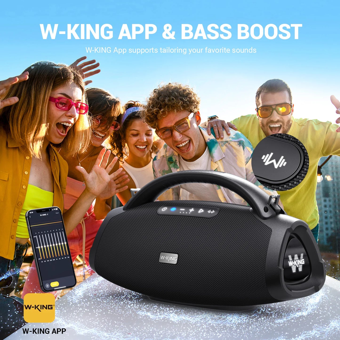 D20 Portable Bluetooth Speakers,200W RMS Massive Bass Party Boombox IPX7 Waterproof Speaker Large, Loud Outdoor Speaker